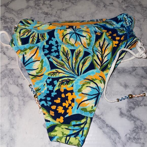 Aerie-Swimwear-Bikini Bottoms-High Cut Cheeky-Medium-Floral-Tie Side - Picture 2 of 3